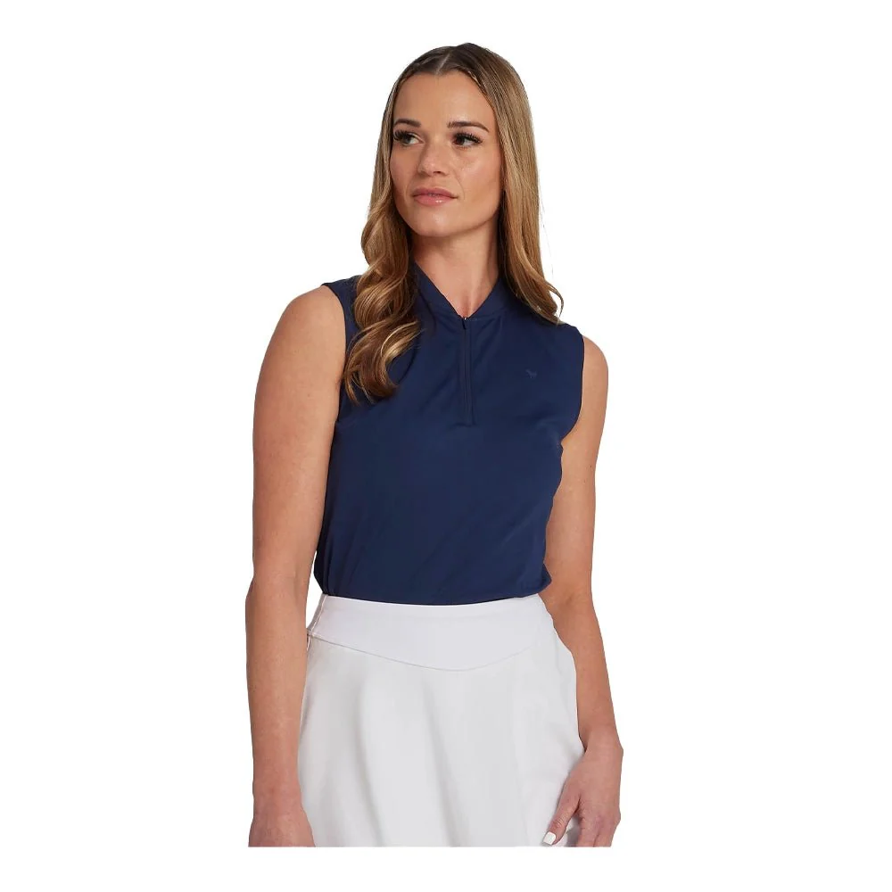 Bad Birdie Women's Dark Navy Blade Collar Sleeveless Golf Polo