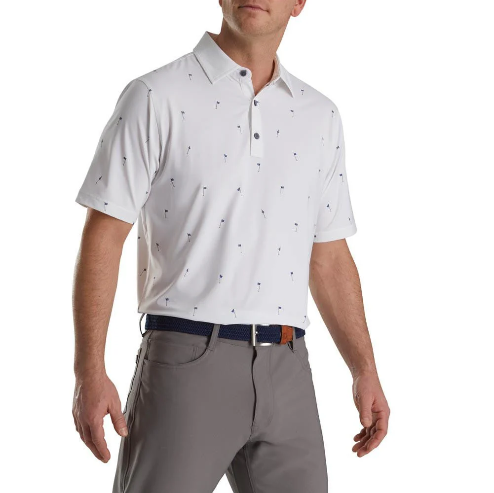 FootJoy 18 Holes Print Lisle Self Collar Polo - Image 9