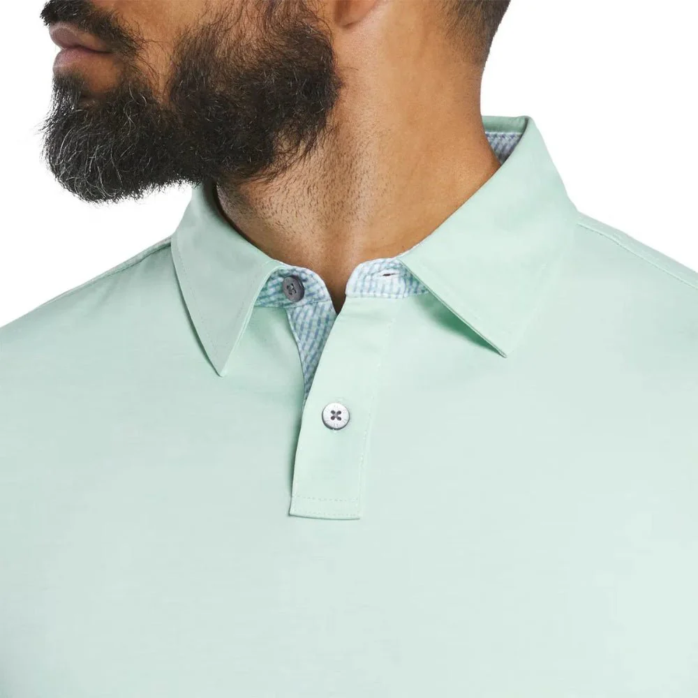 FootJoy Heather Lisle with Lattice Print Trim Golf Polo - Previous Season Style - Image 7