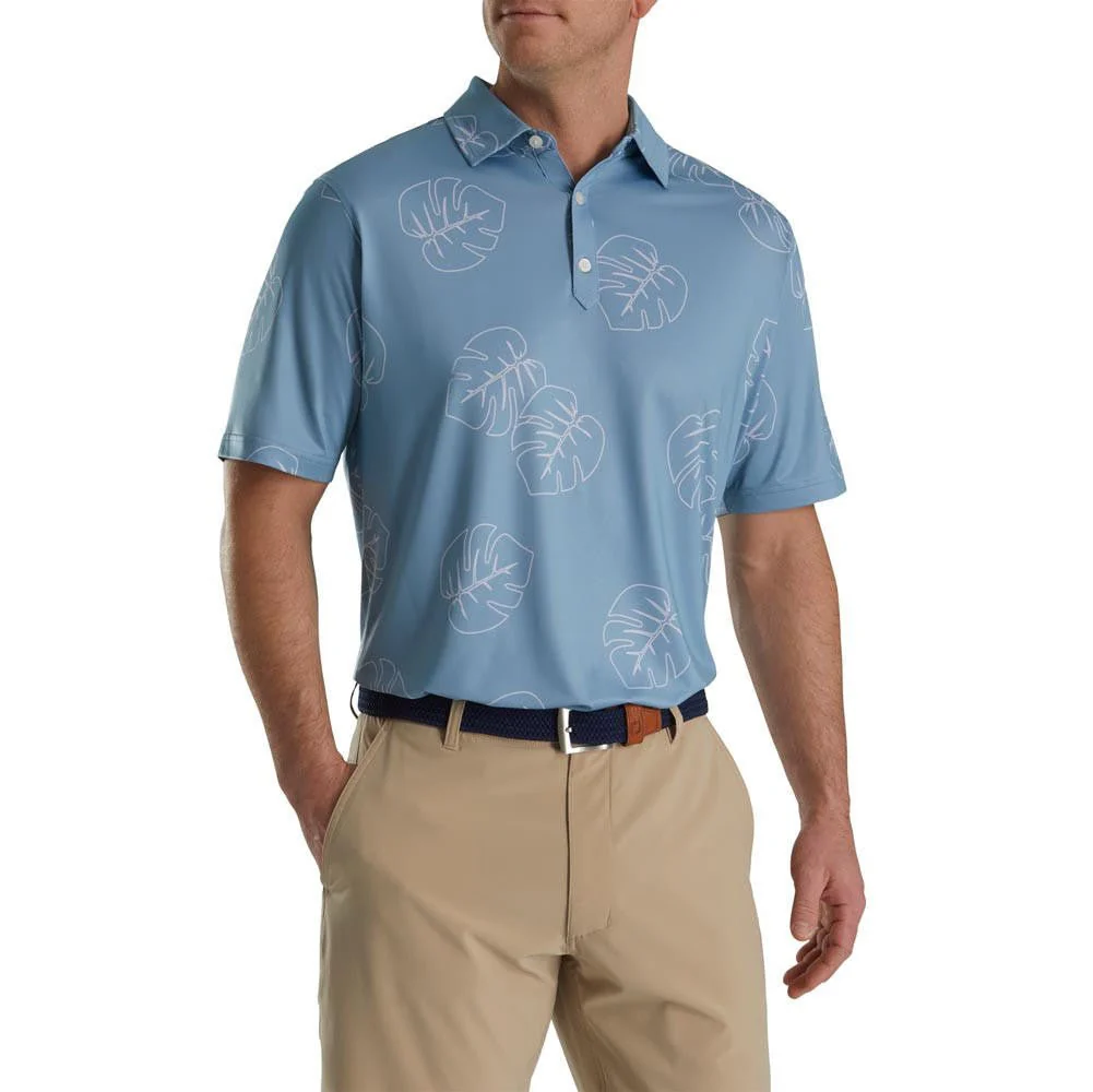 FootJoy Jungle Leaf Print Lisle Self Collar Polo