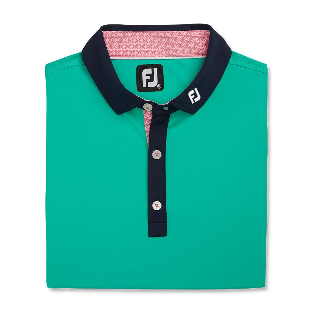 FootJoy Solid Spiral Print Trim Lisle Self Collar Polo - FJ Logo - Image 6