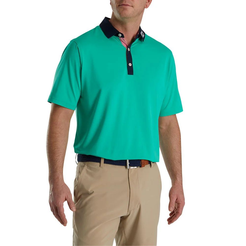 FootJoy Solid Spiral Print Trim Lisle Self Collar Polo - FJ Logo - Image 7