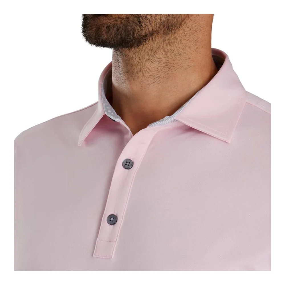 FootJoy Solid with Microstripe Trim Lisle Self Collar Golf Polo - Previous Season Style - Image 3