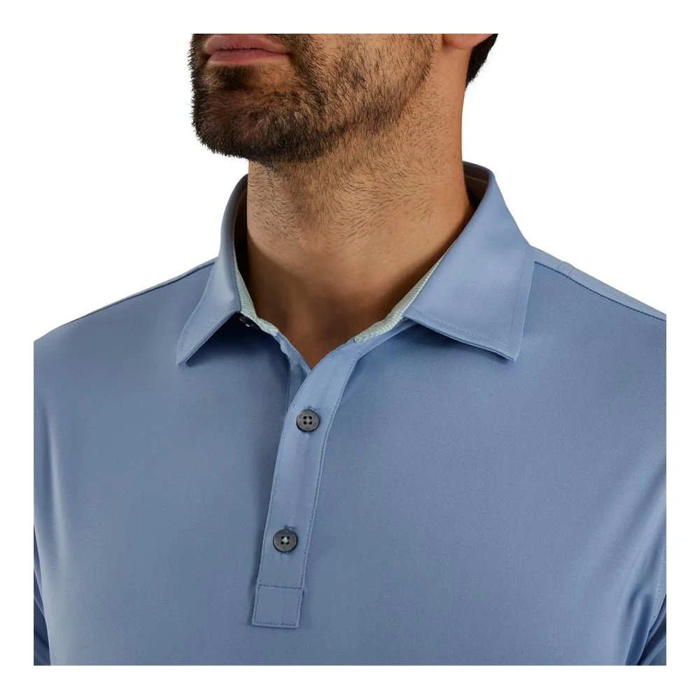 FootJoy Solid with Microstripe Trim Lisle Self Collar Golf Polo - Previous Season Style - Image 7