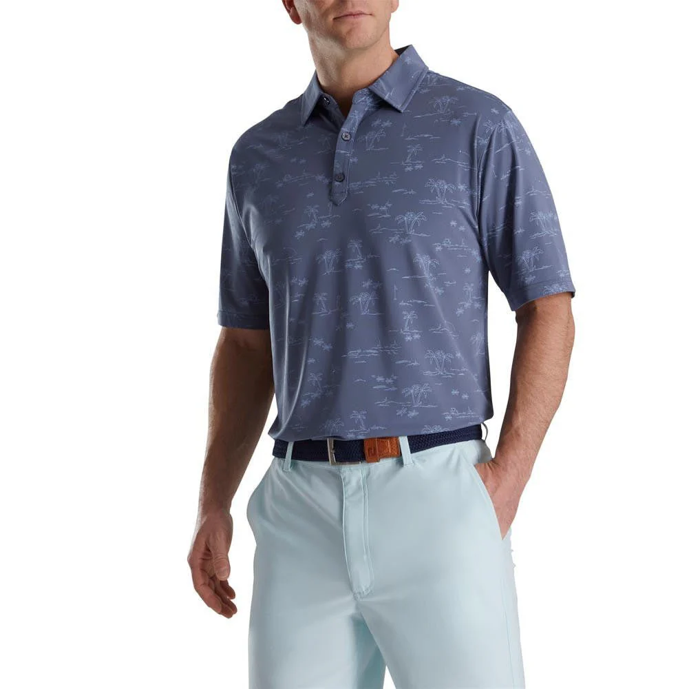 FootJoy Tropic Golf Print Lisle Self Collar Polo - Image 4
