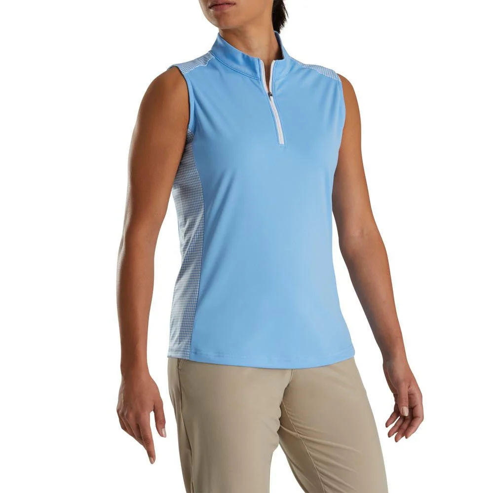FootJoy Women's 1/4 Zip Houndstooth Trim Sleeveless Polo