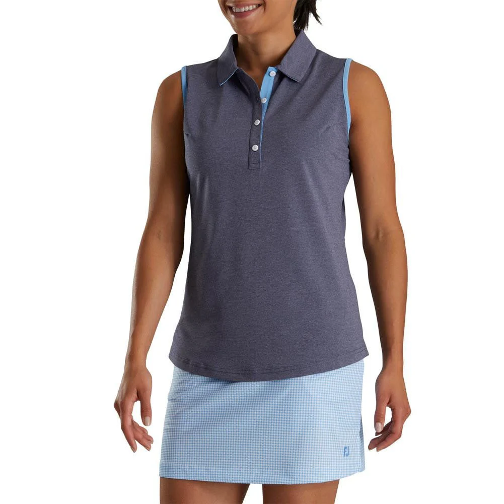 FootJoy Women's Pique Houndstooth Trim Sleeveless Golf Polo
