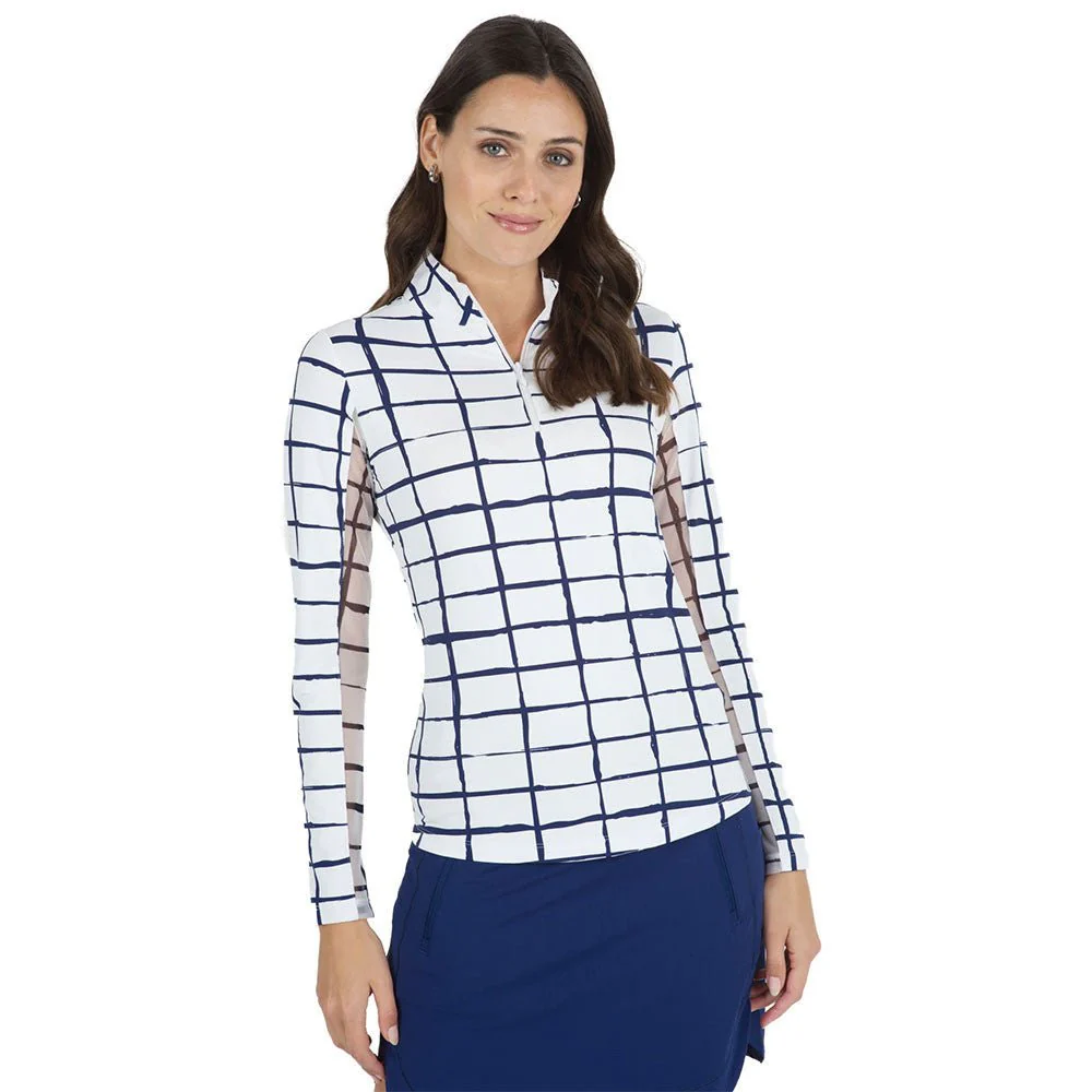 IBKUL Cordova Print Long Sleeve Zip Mock Neck