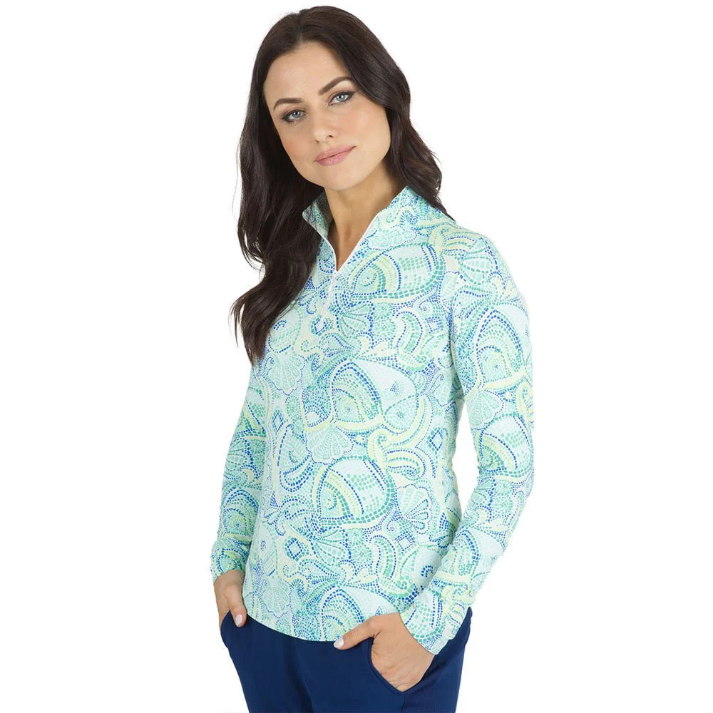 IBKUL Mariel Print Long Sleeve Zip Golf Mock Neck - Image 2