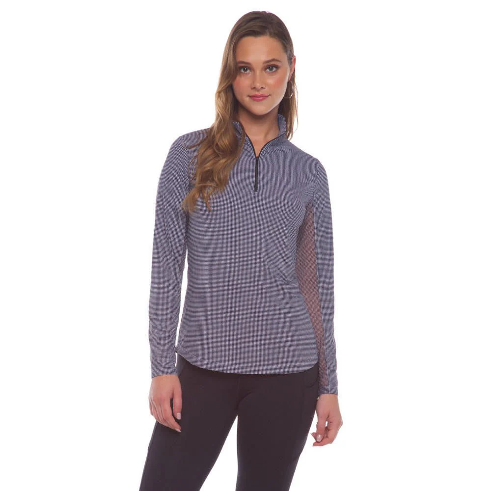 IBKUL Mini Check Long Sleeve Zip Golf Mock - Image 4