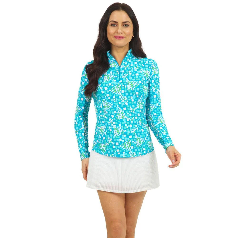 IBKUL Mosaic & Wine Print Long Sleeve Mock