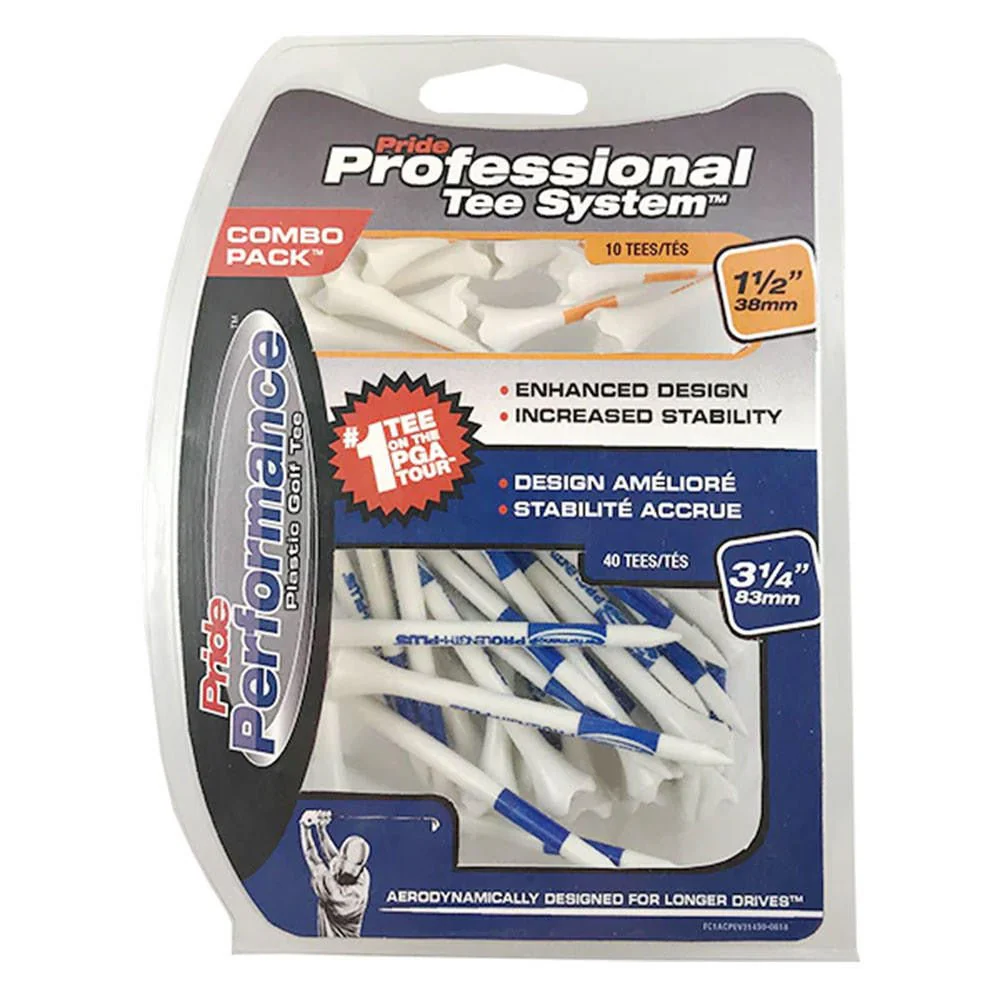 Professional Tee System Pride Performance 1.5" & 3.25" Golf Tees Combo - 50 Count