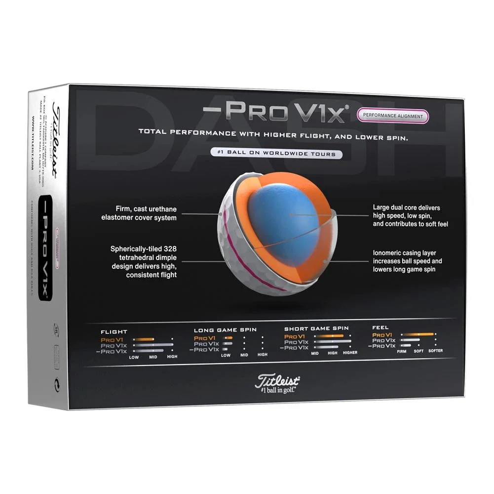 Titleist Pro V1x Left Dash Performance Alignment Golf Balls - Pink - Prior Generation - Image 5